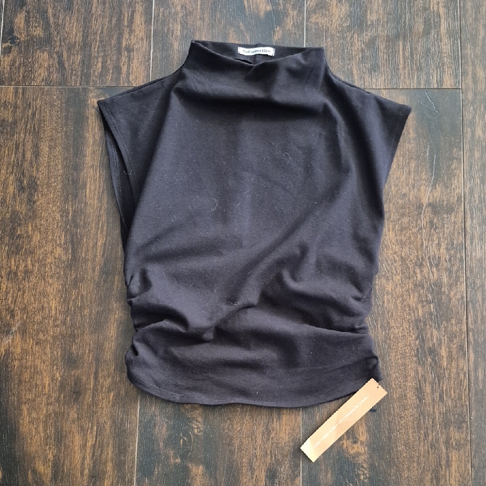 REFORMATION Lindy Crop Top XS Black Mock Neck Ruched Side Fitted
